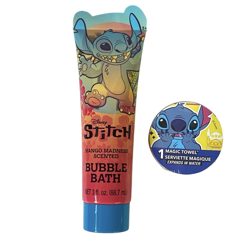 Disney Stitch Bubble Bath and Magic Towel Kids New Mango Madness Scented Set